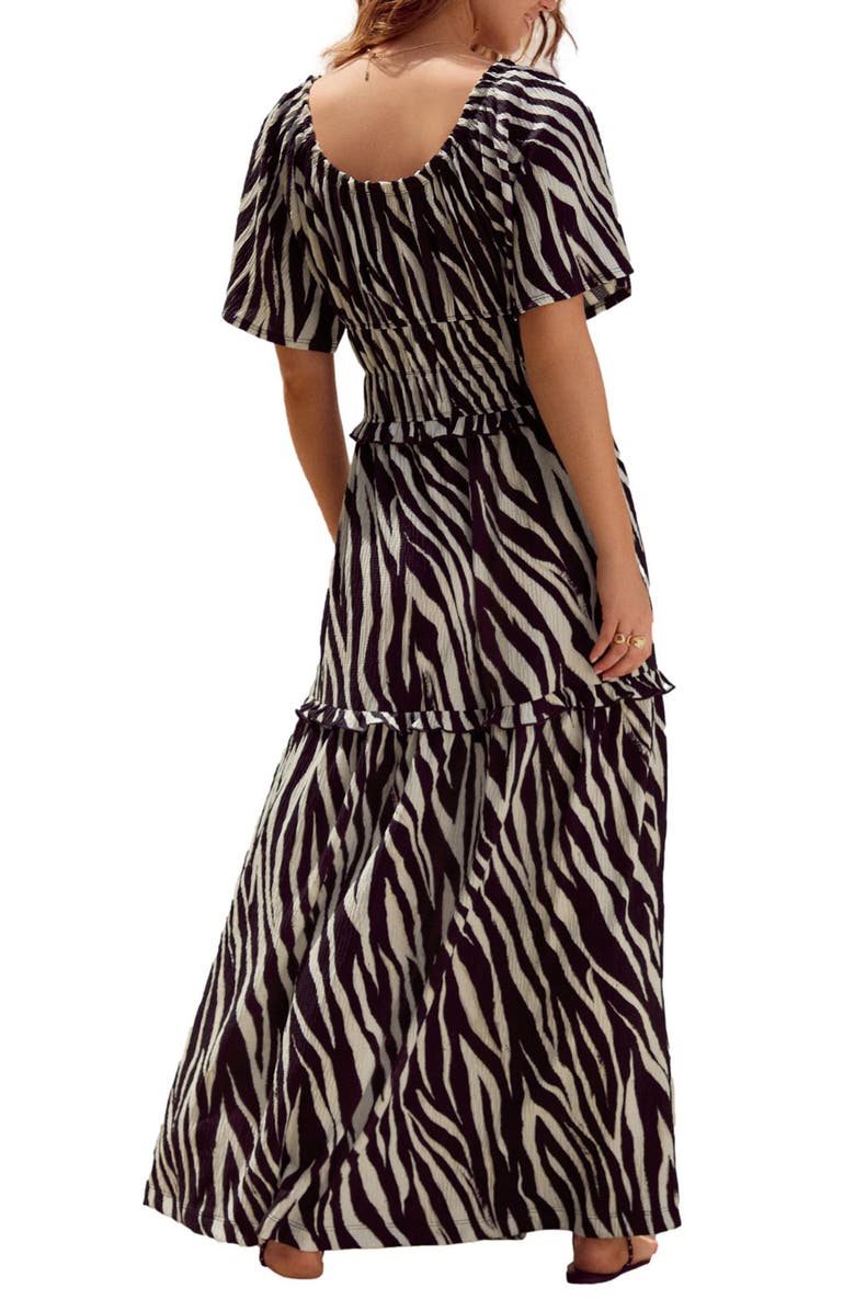 NEXT Zebra Print Tiered Maxi Dress, Alternate, color, Black