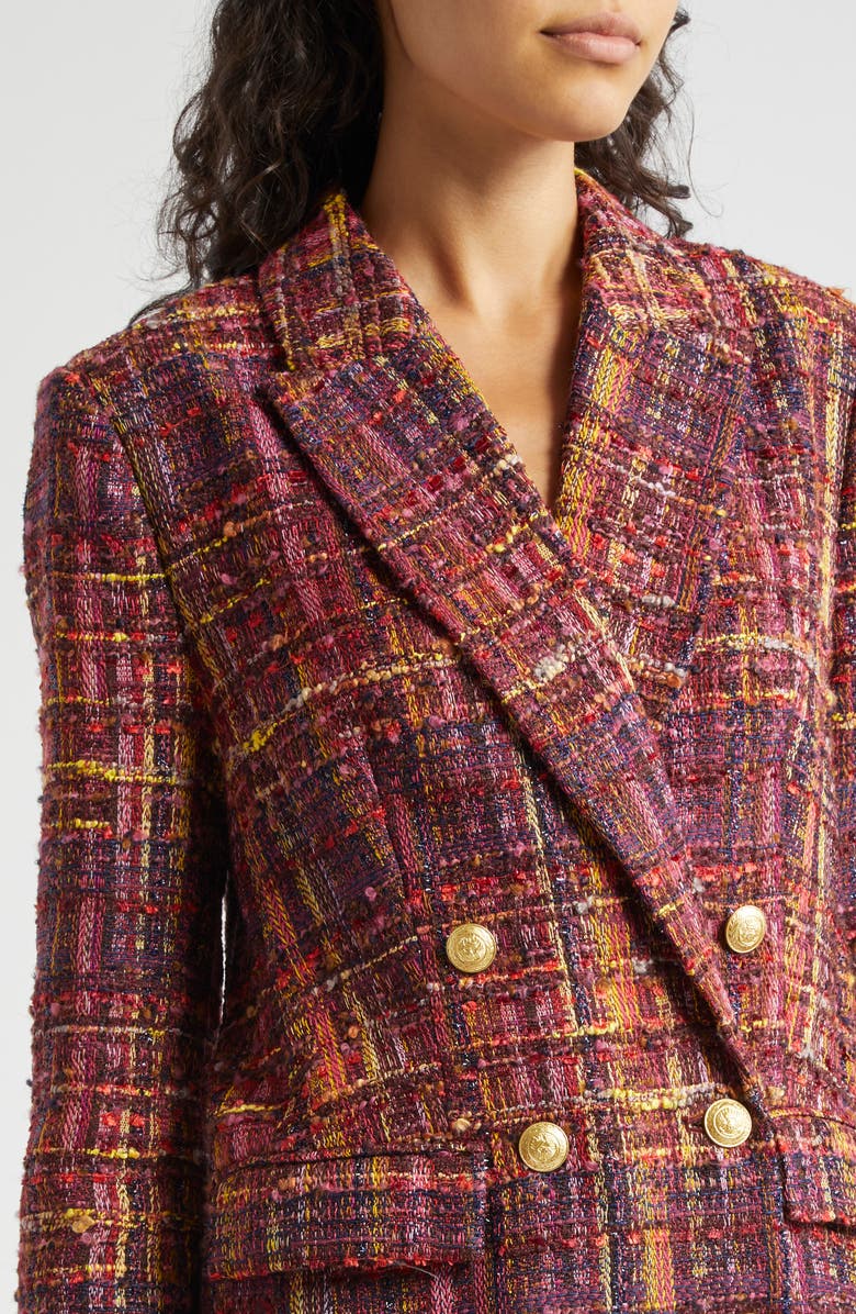 L'AGENCE Aimee Relaxed Fit Double Breasted Blazer, Alternate, color, Redpink M