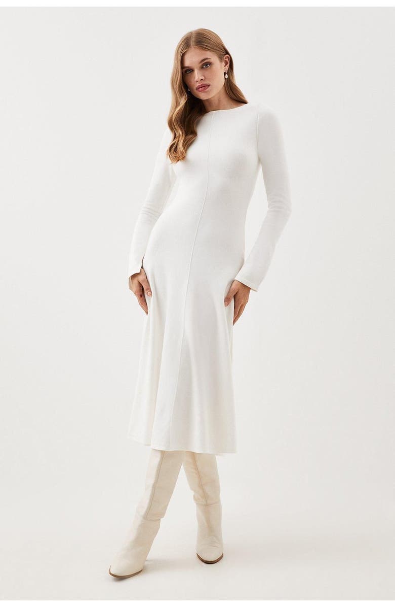 Karen Millen Knit Wool Look Full Skirt Midi Dress, Main, color, Ivory