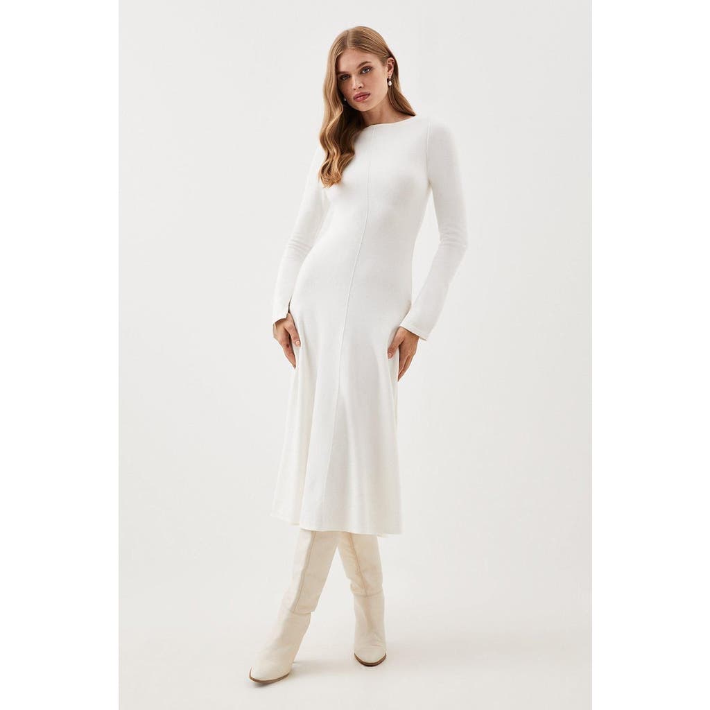 Karen Millen Knit Wool Look Full Skirt Midi Dress In White