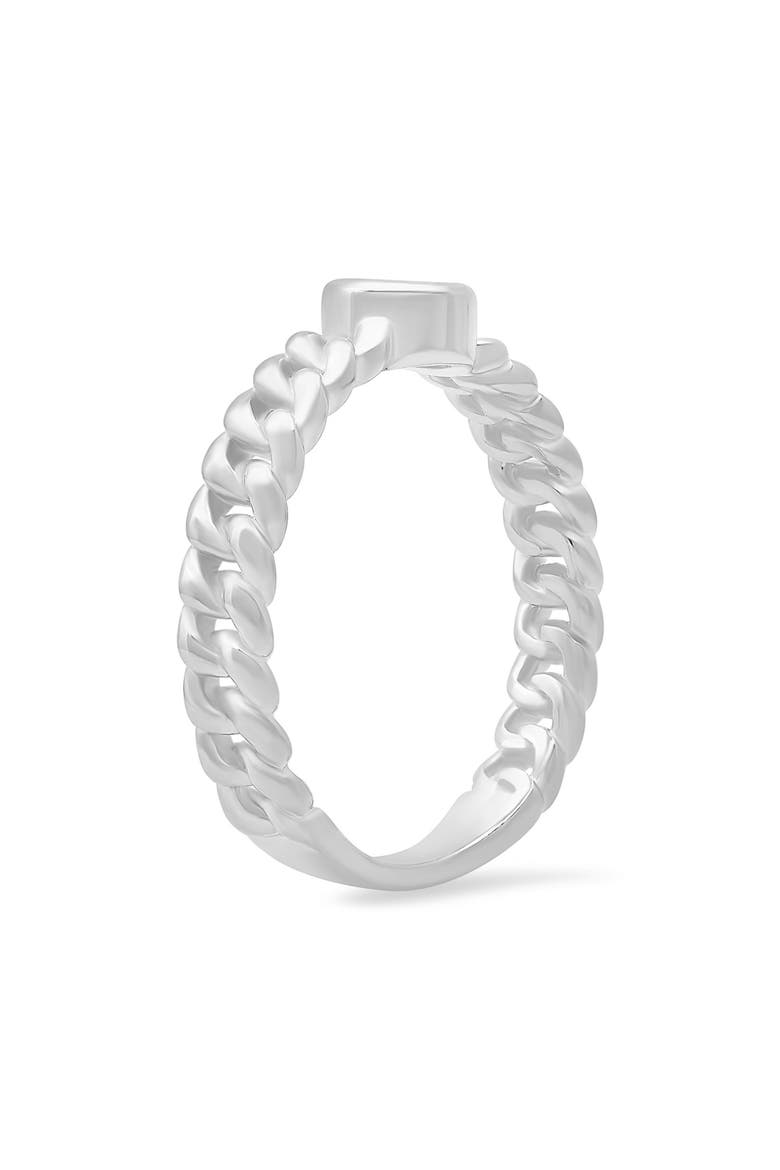 Sterling Silver Bezel Set Curb Chain Ring, Alternate, color, SILVER