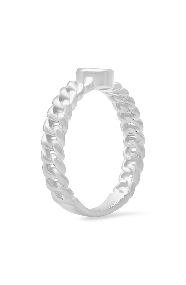 Queen Jewels Sterling Silver Bezel Set Curb Chain Ring, Alternate, color, Silver