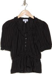 Steve Madden Shadow Stripe Ruffle Cotton Button Top