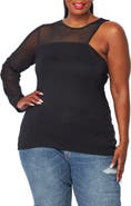 BLUEGREY Mesh Notch One-Shoulder Mixed Media Top