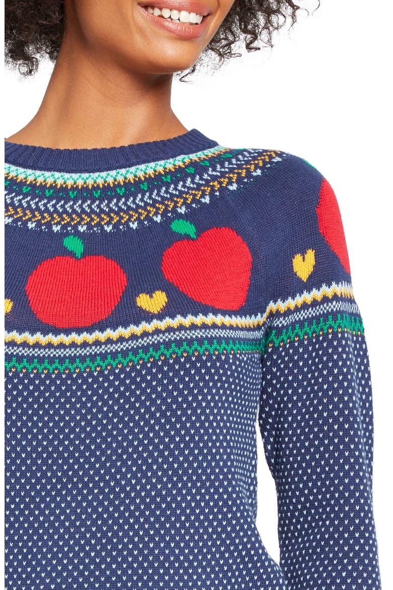 Fair Isle Apple Crewneck Cotton Sweater, Alternate, color, BLUE MULTI