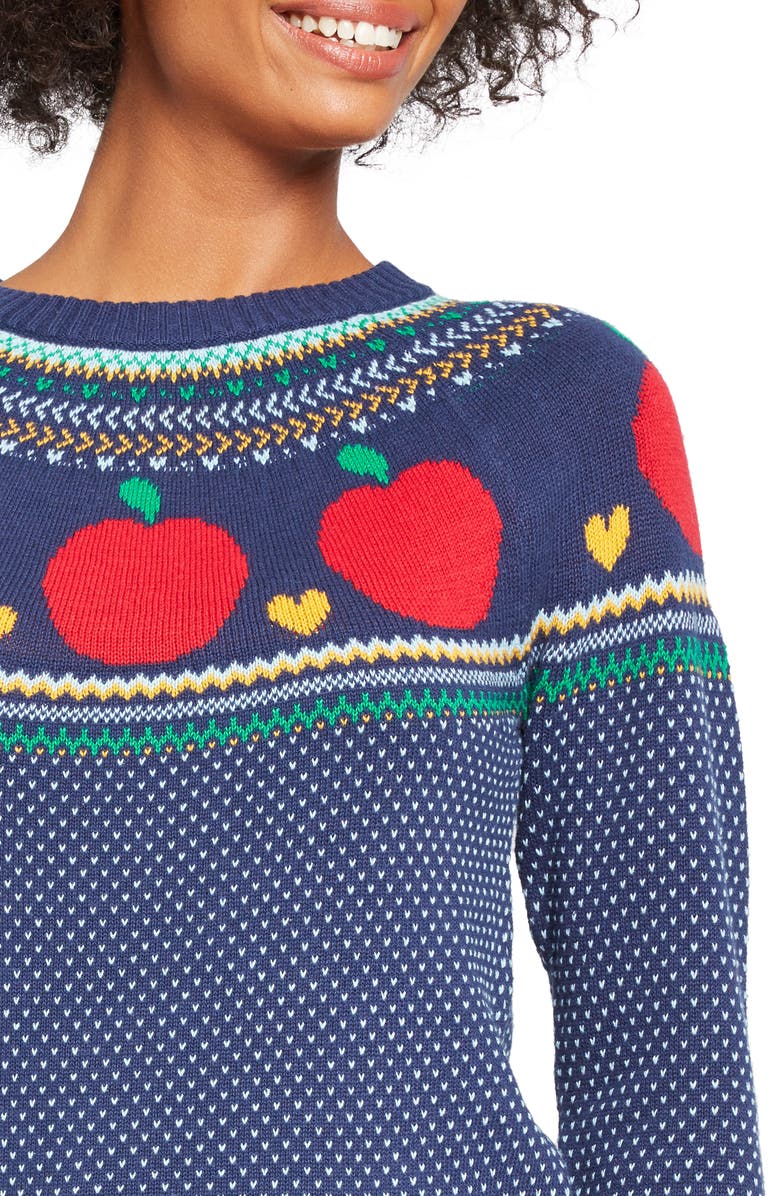 ModCloth Fair Isle Apple Crewneck Cotton Sweater, Alternate, color,