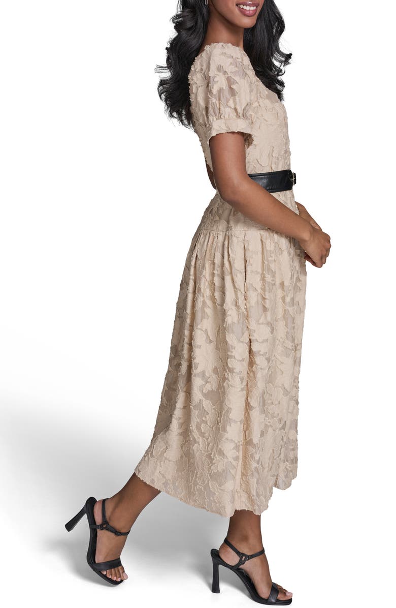 KARL LAGERFELD PARIS Belted Lace Midi Dress, Alternate, color, French Beige