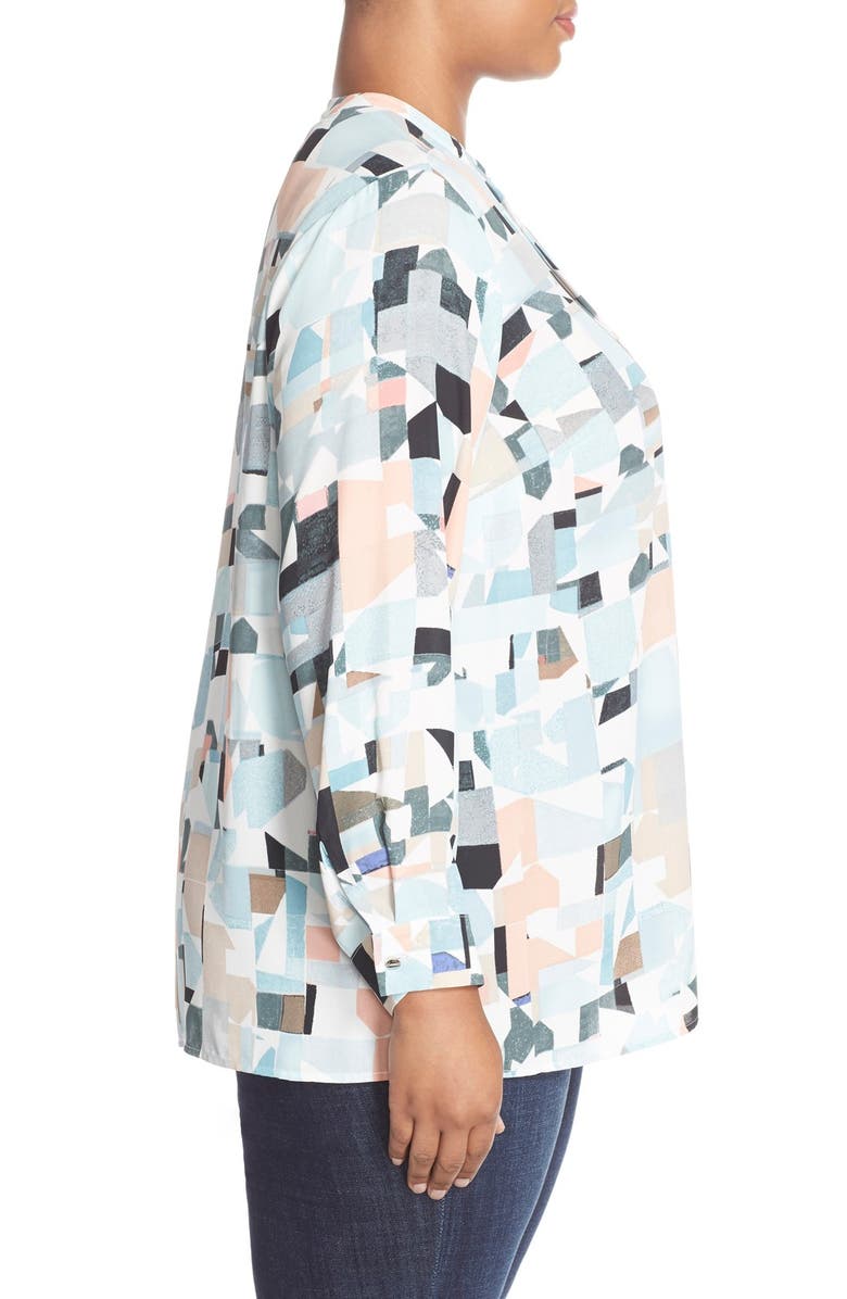 Vince Camuto Print Pleat Split Neck Blouse, Alternate, color, 