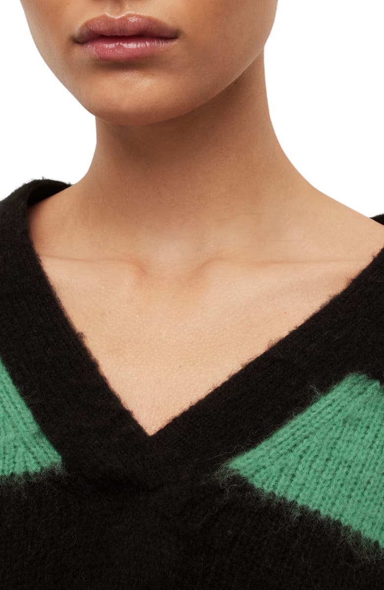 AllSaints Lou Stripe Crop Sweater, Alternate, color, Black/ Apple Green