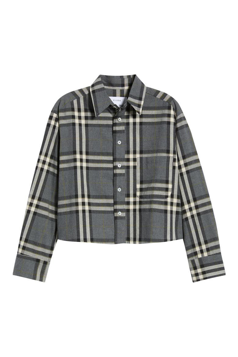 Plaid Cropped Cotton Shirt, Alternate, color, CHARCOAL PLAID