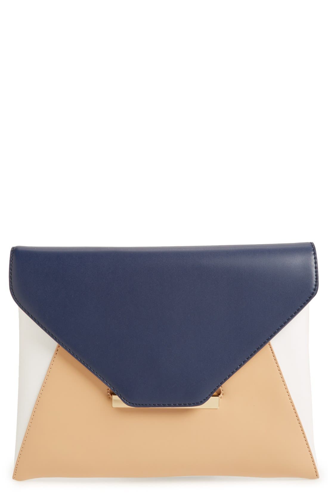Sole Society Colorblock Faux Leather Envelope Clutch, Main, color, 