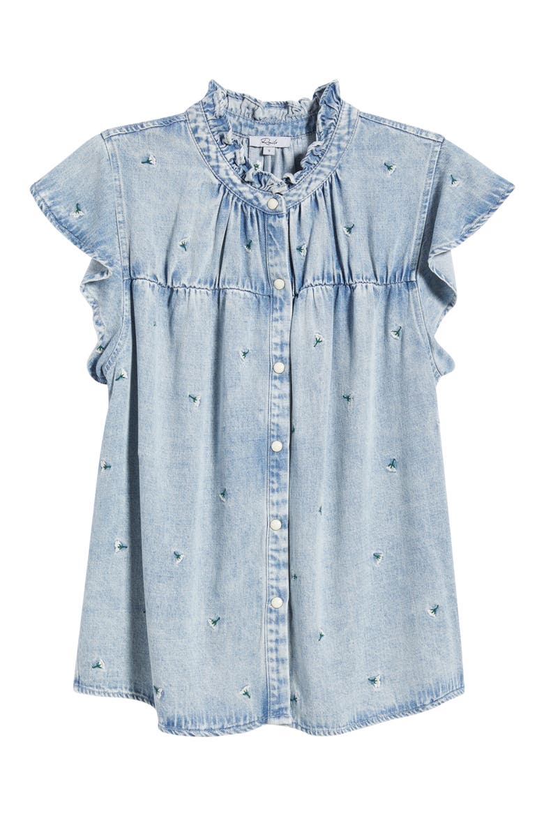 Ruthie Floral Embroidered Ruffle Cap Sleeve Button-Up Top, Alternate, color, IVORY CARNATIONS