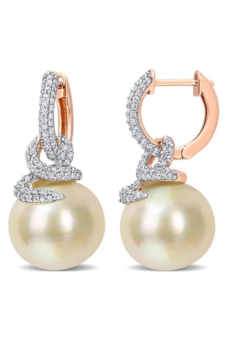 Julianna B. Pearl and Diamond Swirl Huggie Earrings 14k, Main, color, Cultured South Sea Pearl