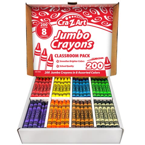 Crazart Classroom Pack Jumbo Crayons 200Pcs, 8 Colors, Toddlers & Kids