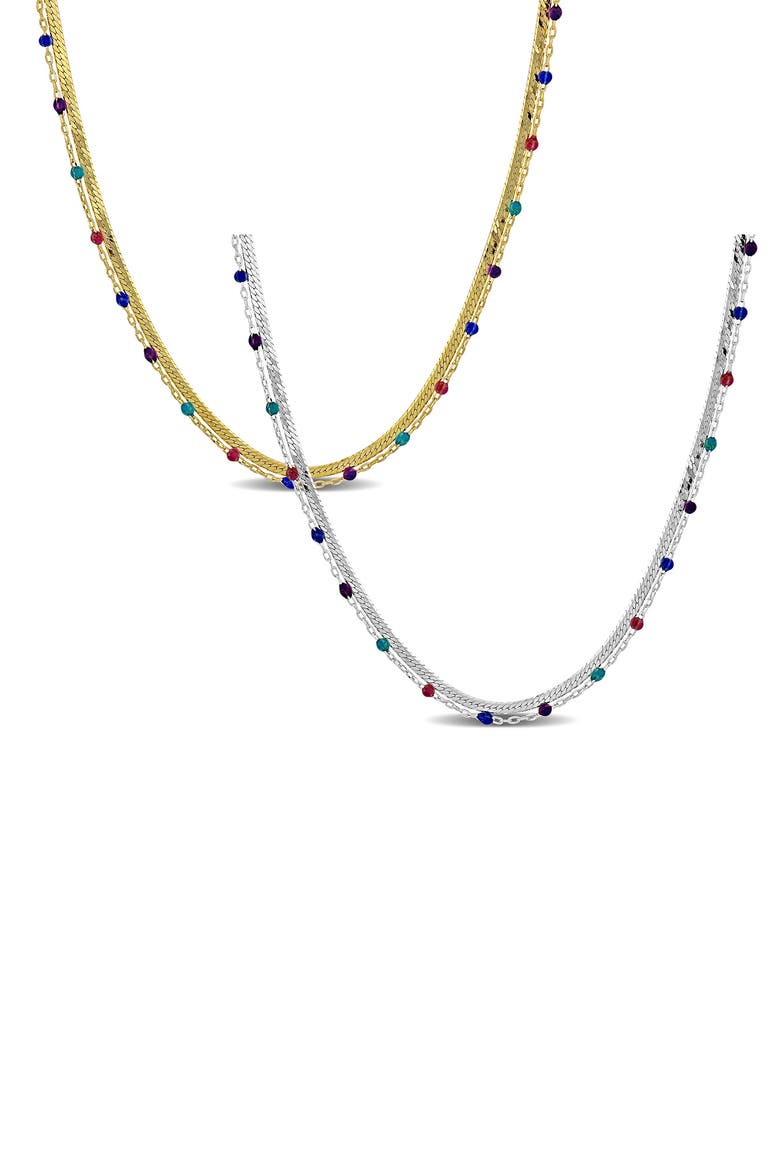 Multicolor Dot Layered Herringbone Chain Necklace, Main, color, SILVER