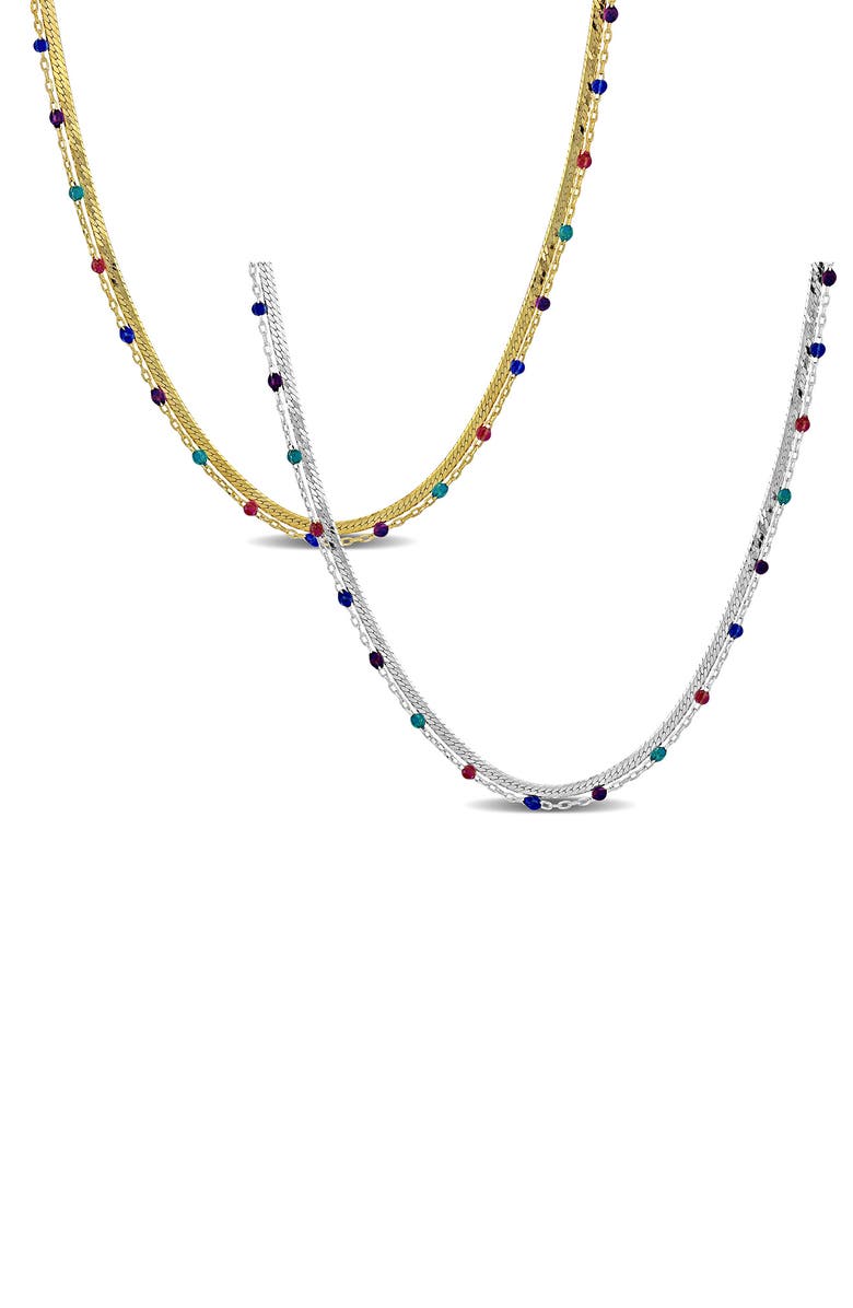 DELMAR Multicolor Dot Layered Herringbone Chain Necklace, Main, color, 