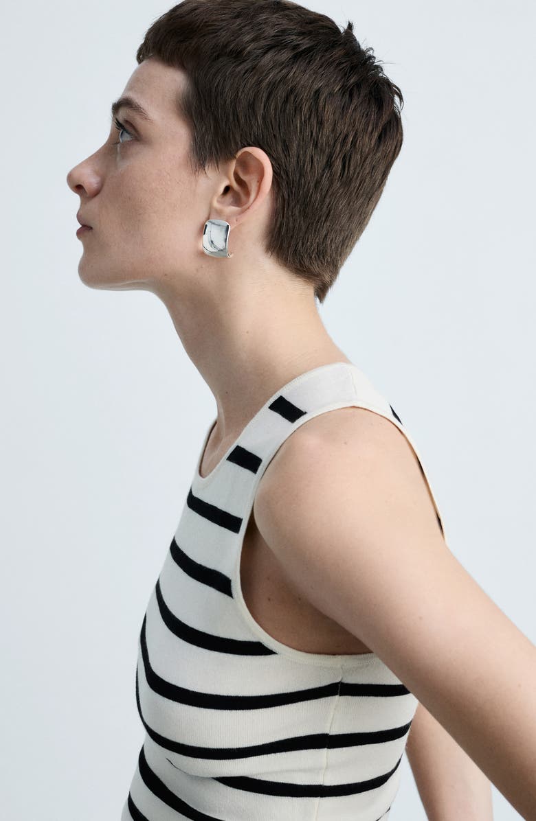 MANGO Stripe Knit Crop Tank, Alternate, color, Black