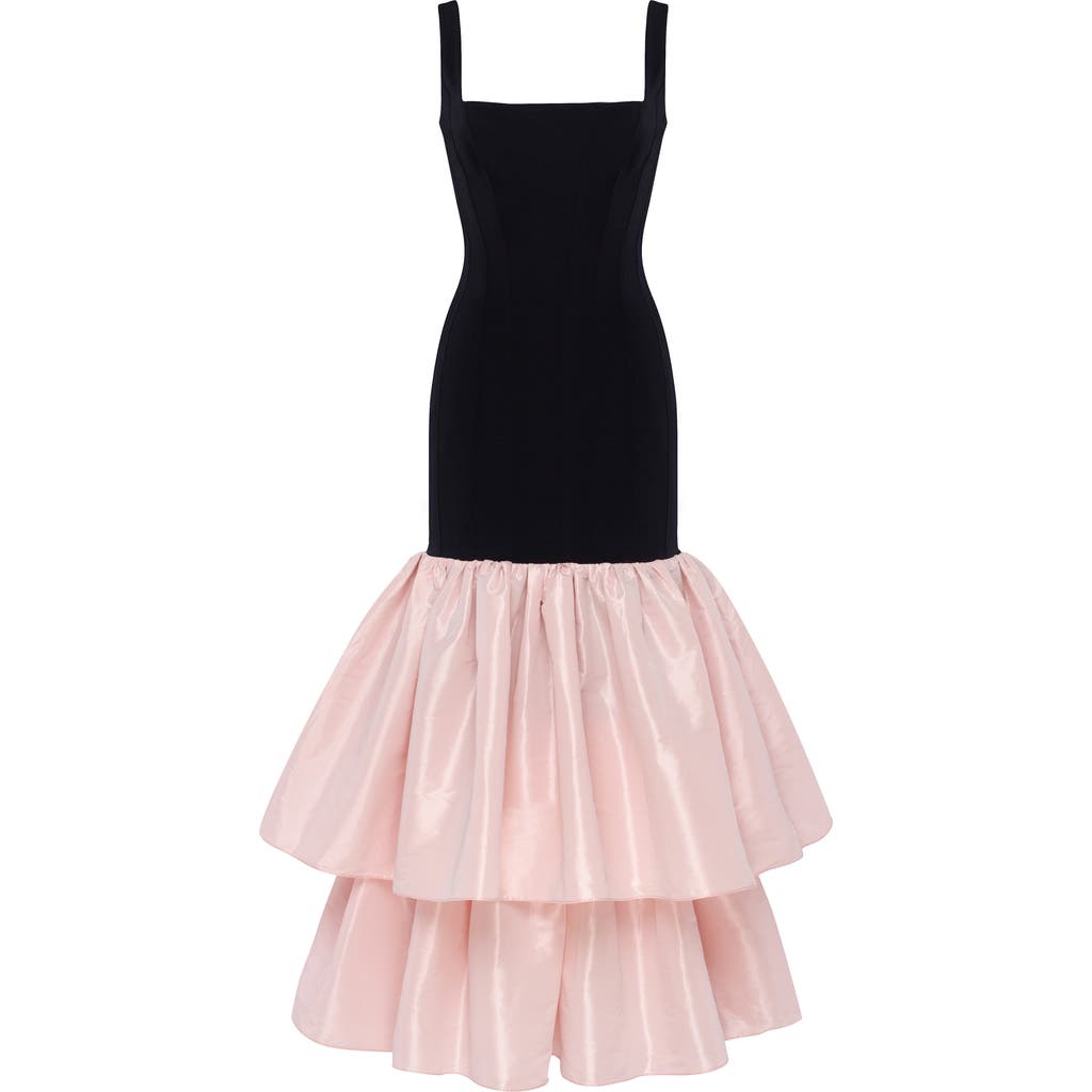 Milla Fitted Maxi Dress With Puffy Tiered Skirt In Multi