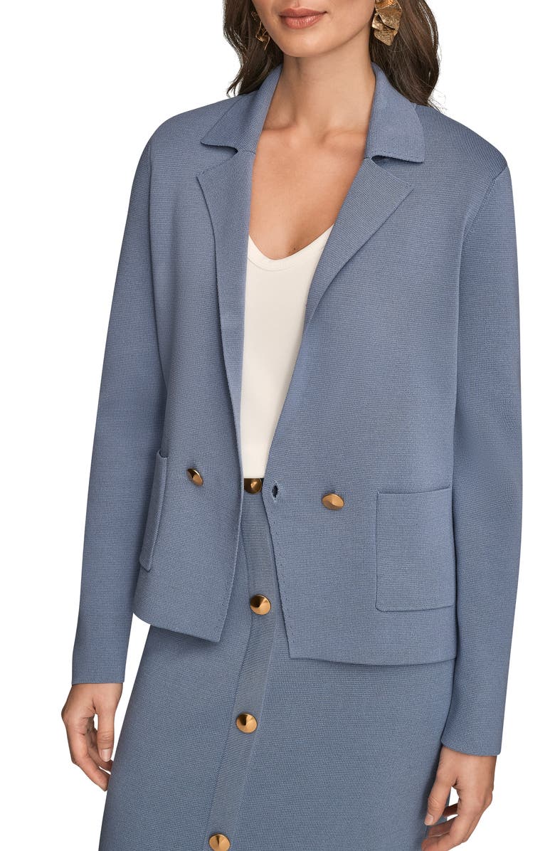 Donna Karan New York Double Breasted Sweater Blazer, Alternate, color, Tempest