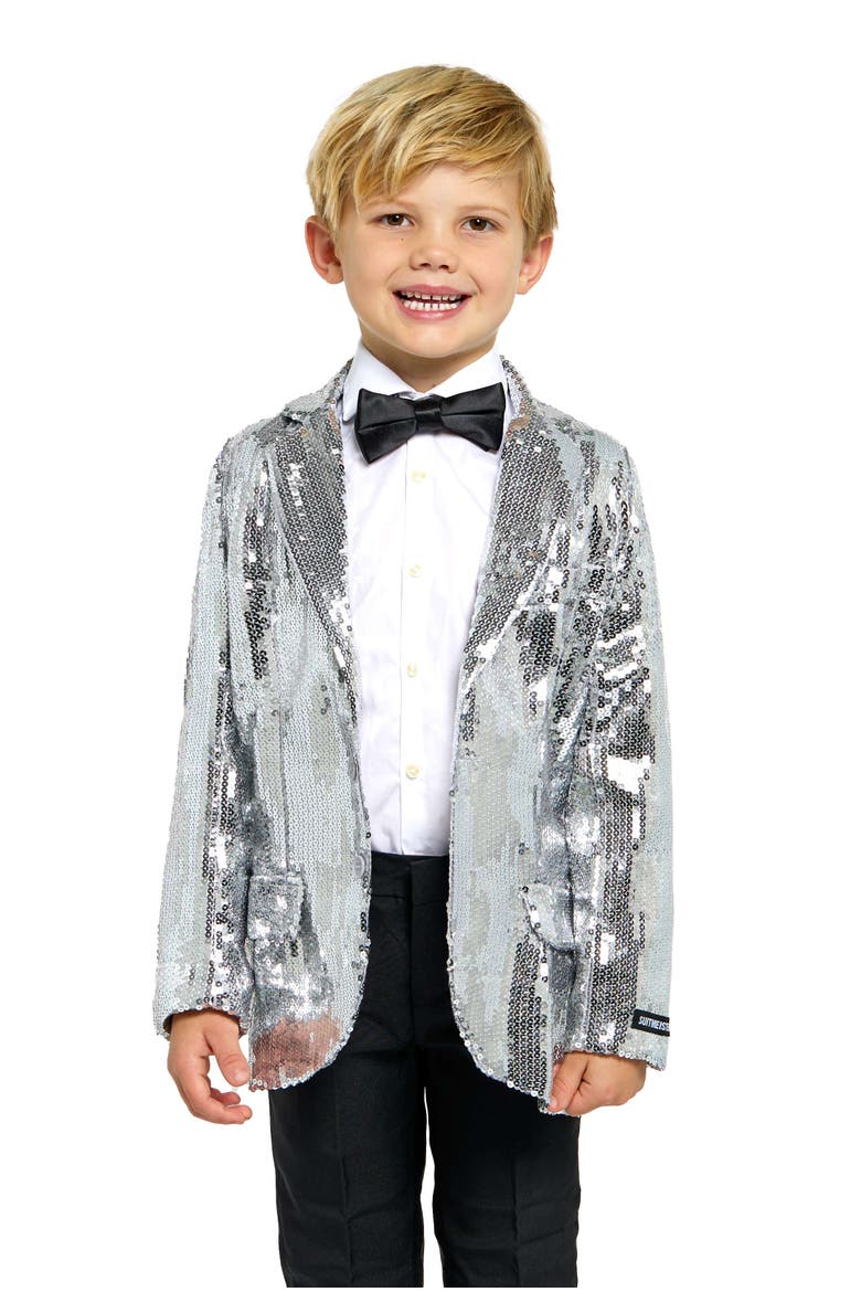 Kids' Sequin Blazer, Alternate, color, Silver