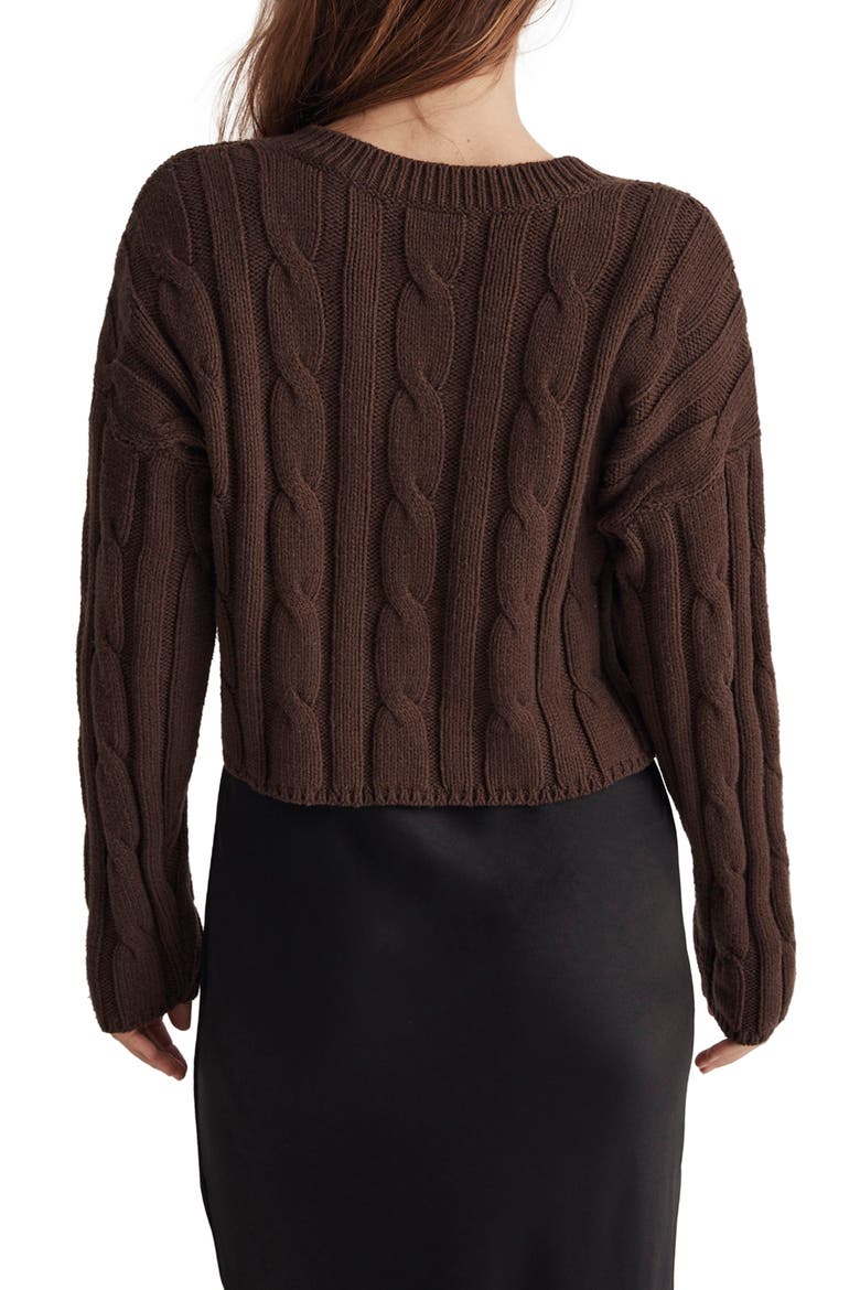 Cable Knit V-Neck Crop Sweater, Alternate, color, DARK COFFEE