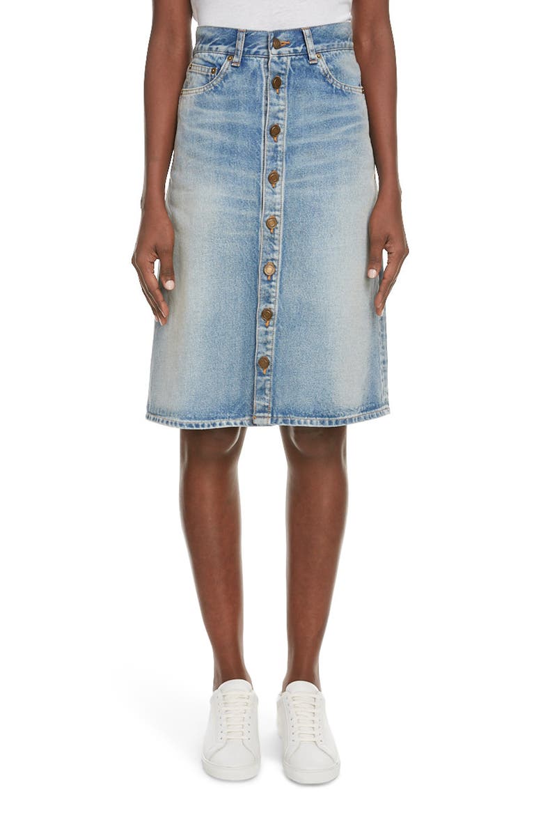 Knee Length Denim Skirt, Main, color, SANTA MONICA BLUE