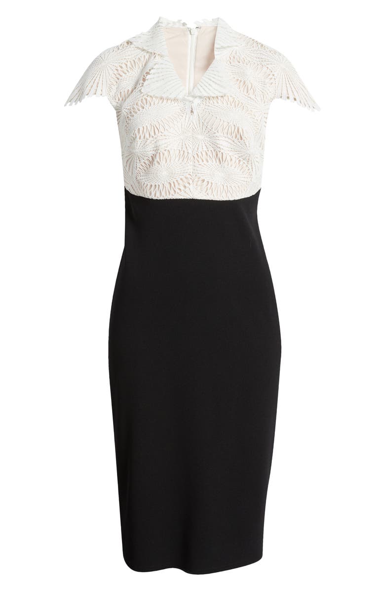 Tadashi Shoji Lace & Crepe Midi Sheath Dress, Alternate, color,