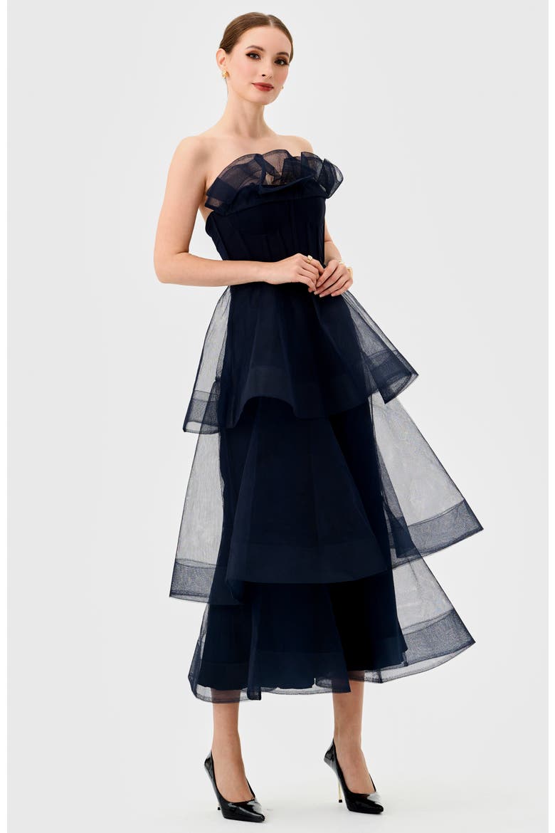 Mae Tiered Ruffle Midi, Alternate, color, NAVY