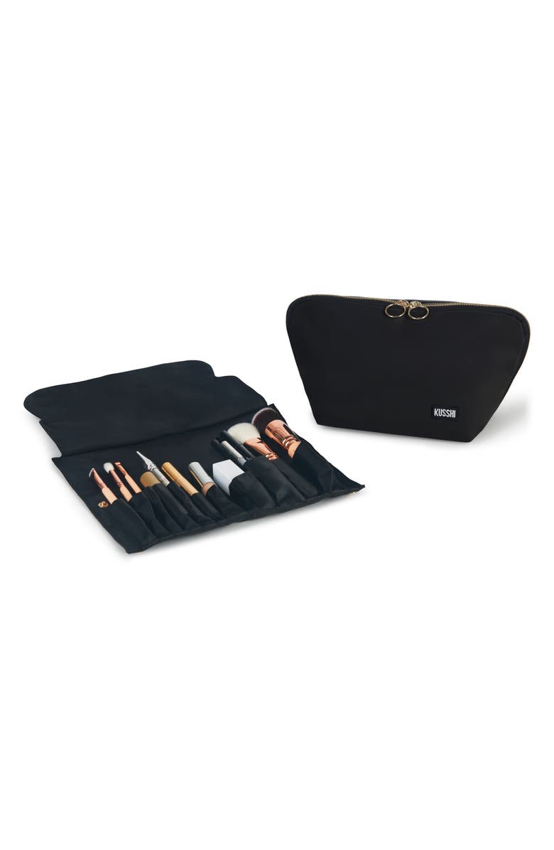 KUSSHI Signature Leather Makeup Brush Organizer, Main, color, 