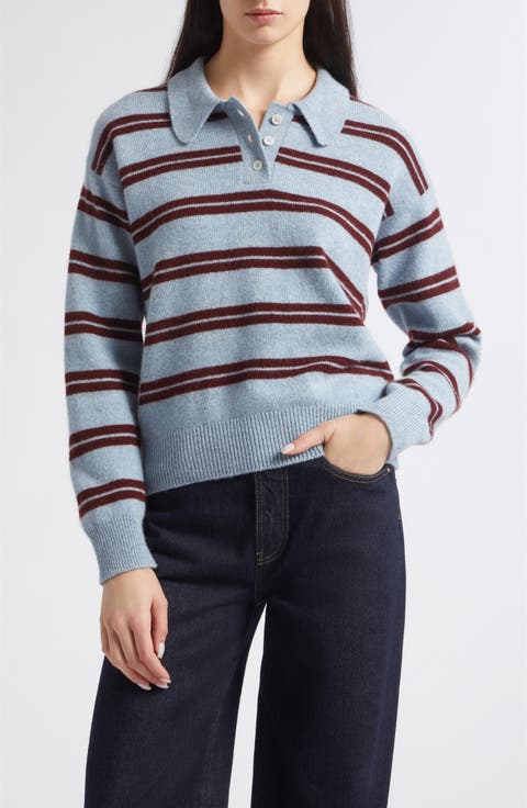 Edie Striped Wool Polo Sweater