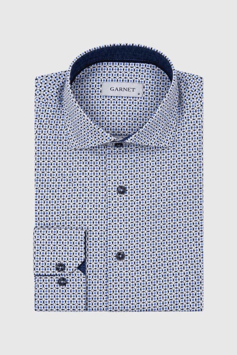 Men's Regular-fit Micro-pattern Contrast-trim Dress Shirt