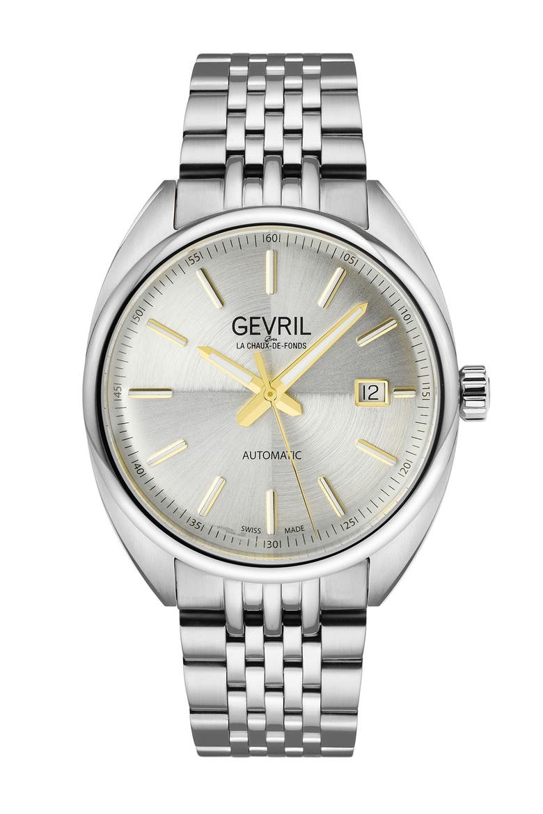 Five Points Silver Dial Stainless Steel Bracelet Watch, 44.5 mm, Main, color, SILVER