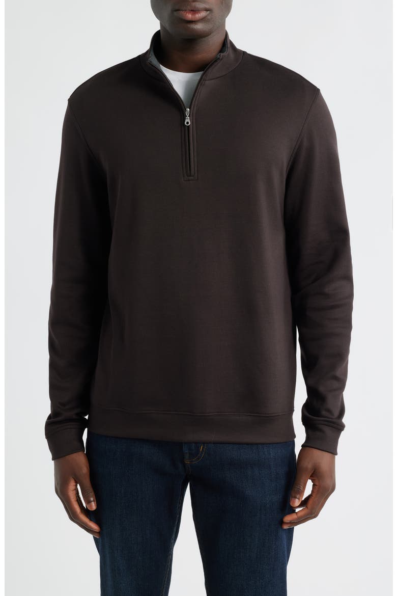 Pima Cotton Interlock Quarter Zip Pullover, Main, color, DARK CHOCOLATE