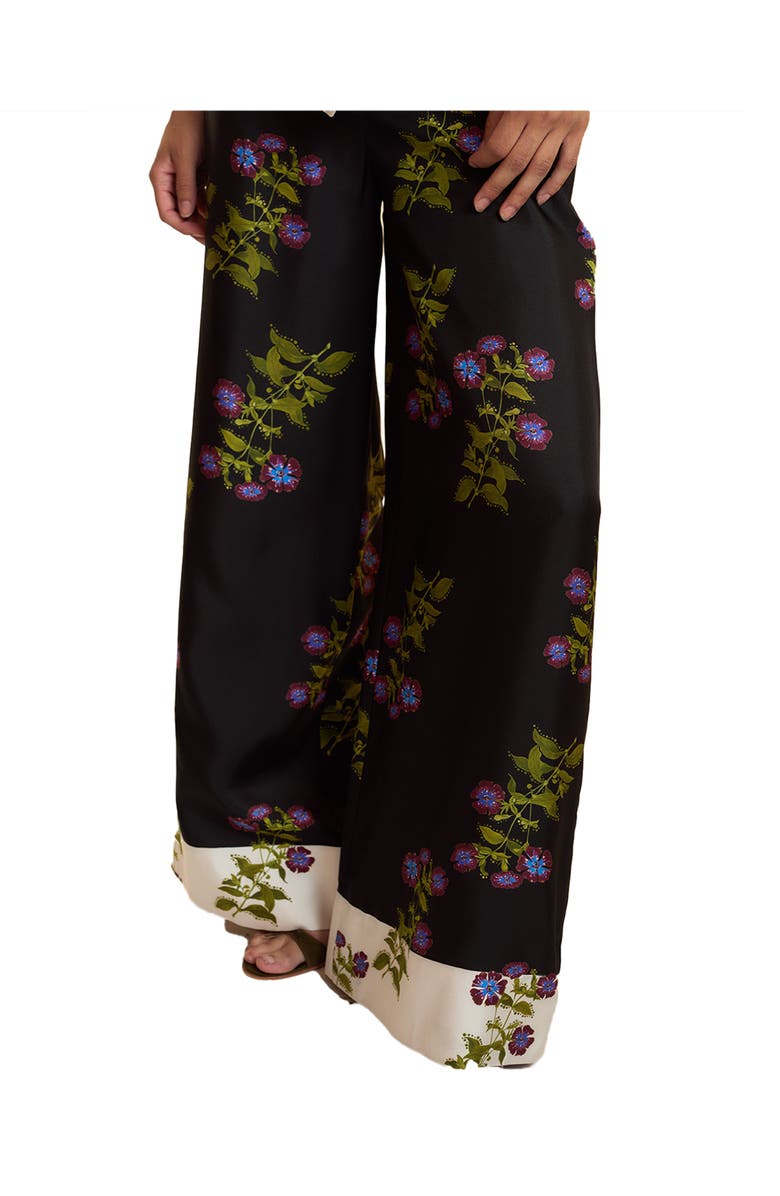 Cynthia Rowley Silk Wide Leg Pants, Alternate, color, Black Floral