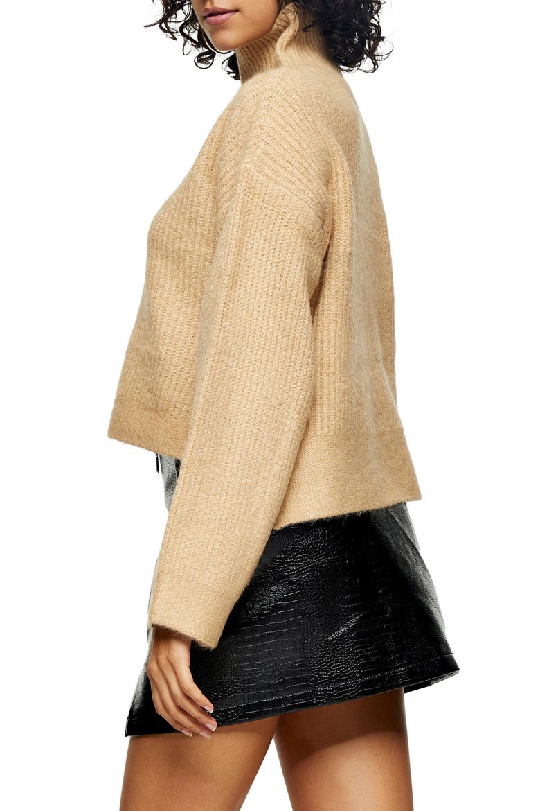Crop Funnel Neck Sweater, Alternate, color, CAMEL