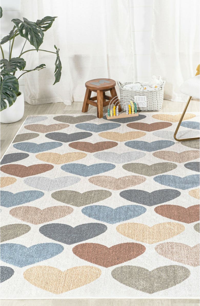 JONATHAN Y Dila Modern Hearts Geometric Machine-Washable Area Rug, Alternate, color, Ivory/Blue/Orange