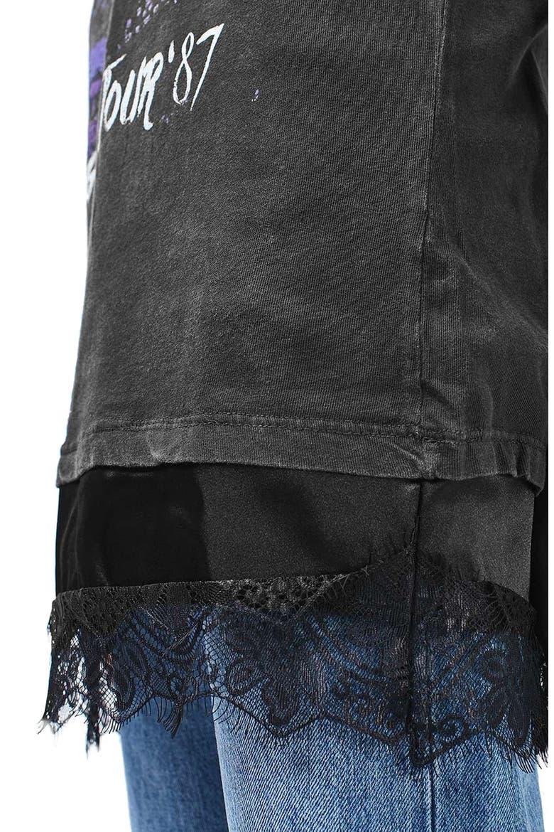 Lace Hem Graphic Tee, Alternate, color, WASHED BLACK MULTI