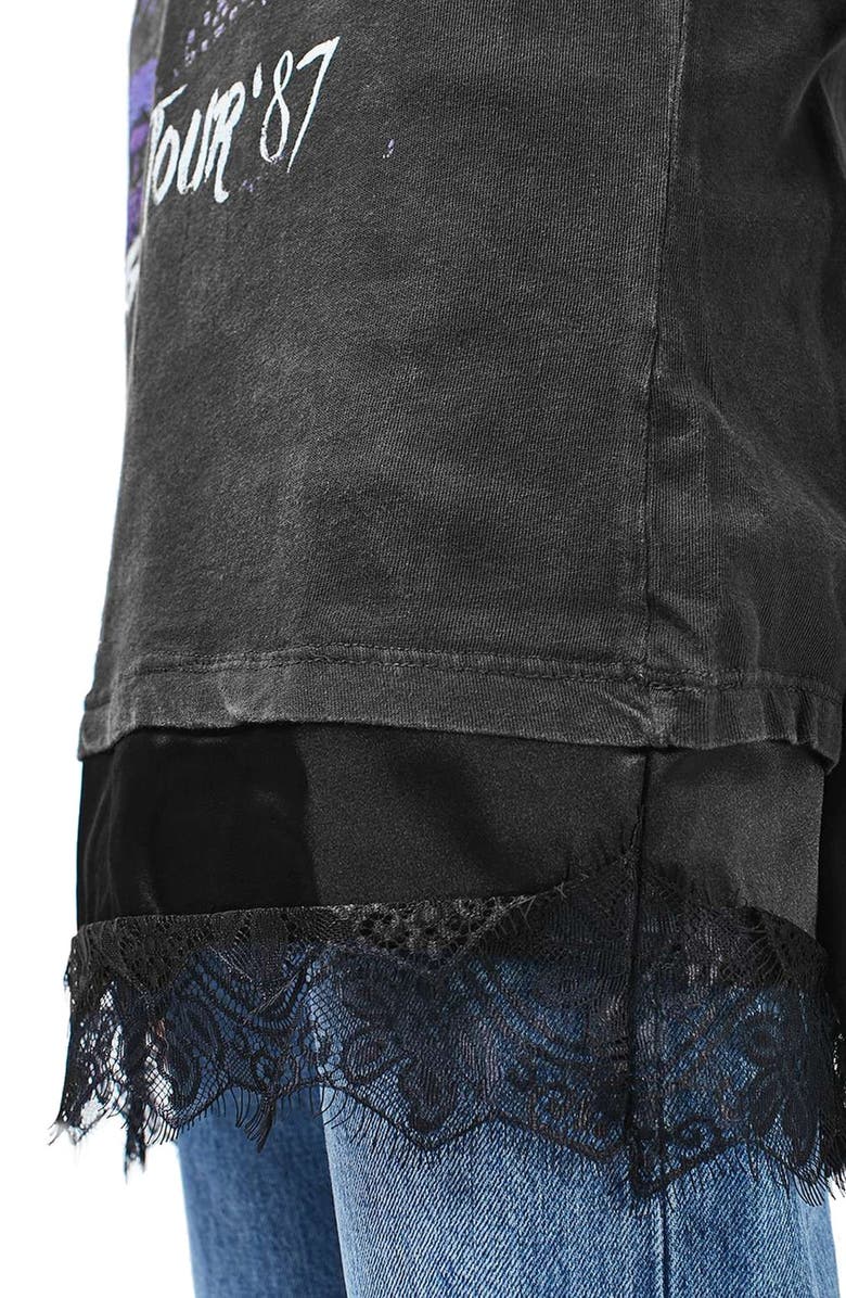 Topshop Lace Hem Graphic Tee, Alternate, color, 