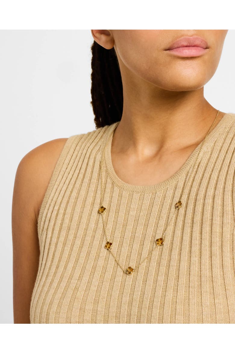 Sterling With 18K Gold Overlay And Gemstones Five Petal Station Necklace, Alternate, color, BROWN