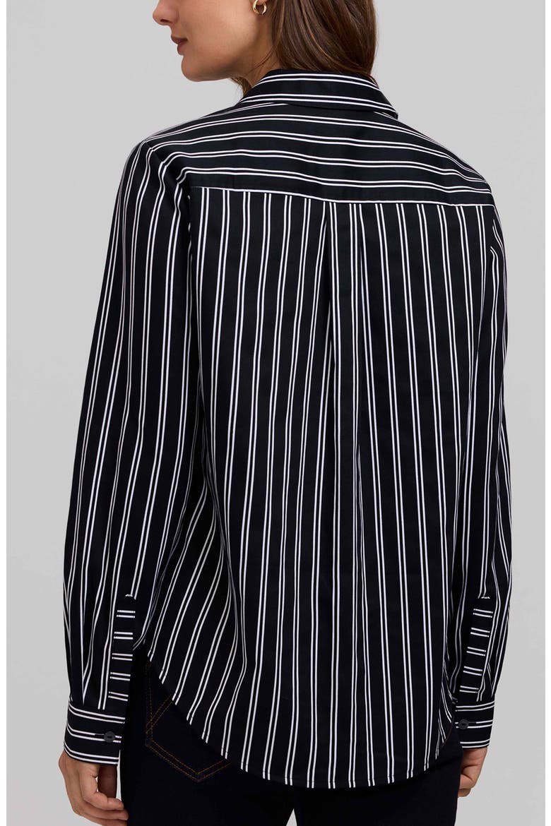 Charlie Stripe Animal Print Trim Cotton Button-Up Shirt, Alternate, color, BLACK/ WHITE