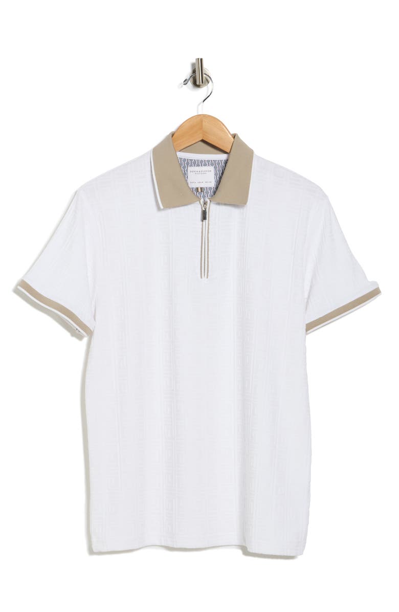 DENIM AND FLOWER Textured Zip Polo, Alternate, color, Off White