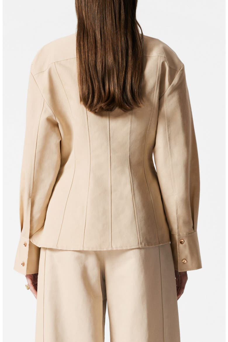 Tapered Waist Cotton & Linen Blend Button-Up Shirt, Alternate, color, BEIGE DUSTY LIGHT
