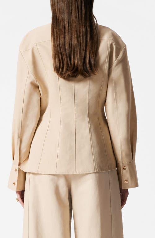 & Other Stories Tapered Waist Cotton & Linen Blend Button-up Shirt In Neutral