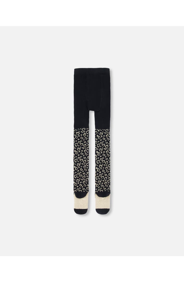 Deux par Deux Girl's Leopard Jacquard Tights Black, Alternate, color,