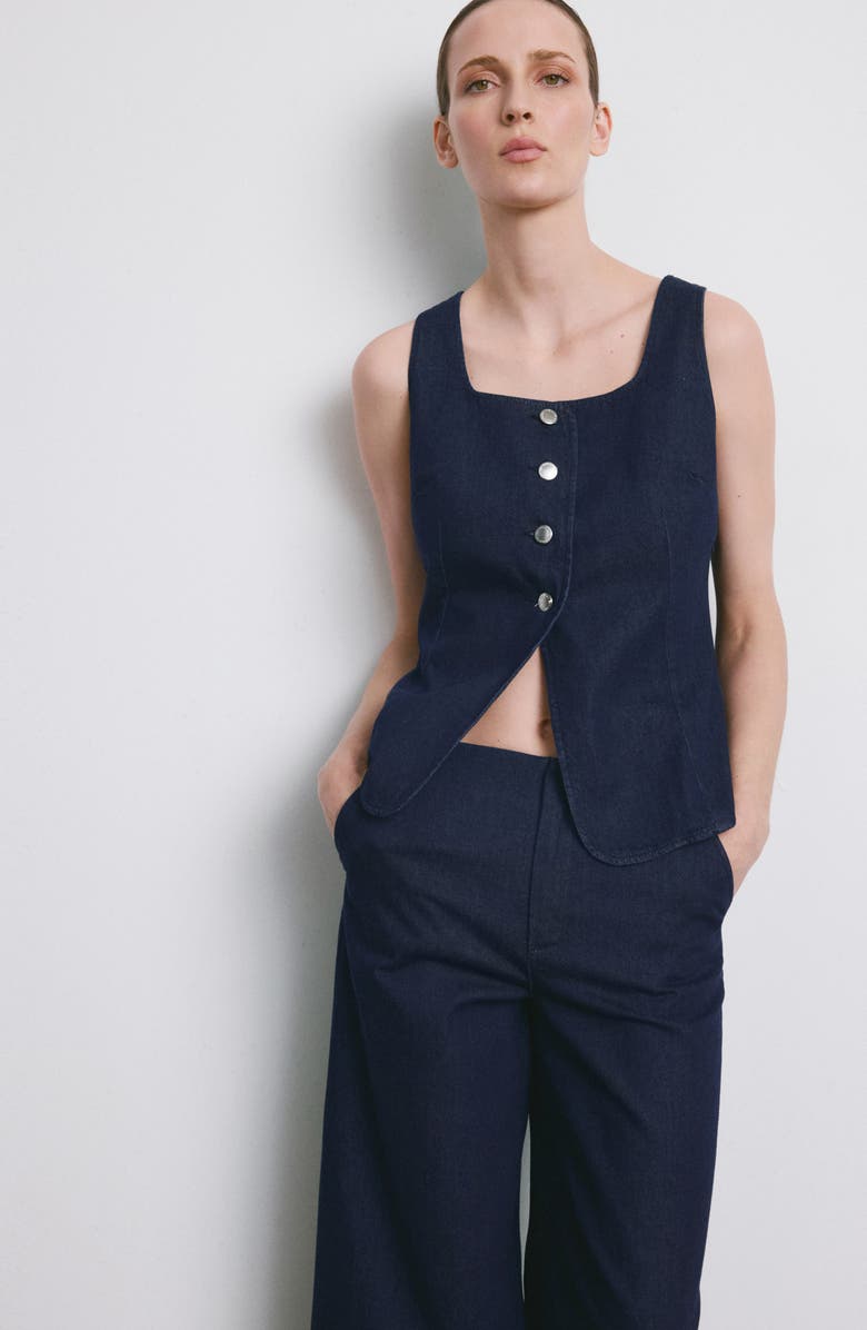 MANGO Flat Front Mid Rise Wide Leg Jeans, Alternate, color, 