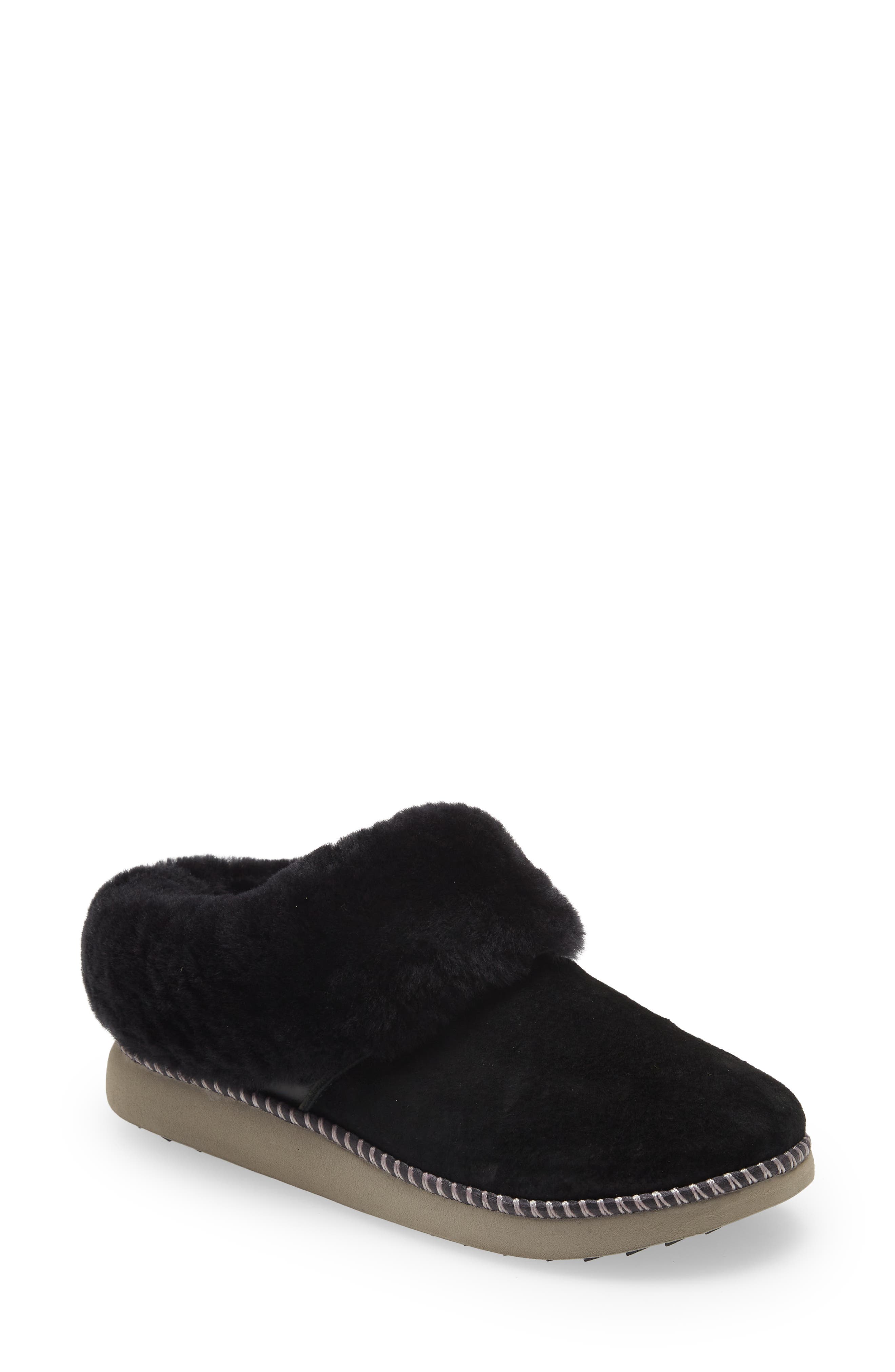 OluKai Ku'i Genuine Shearling Slipper, Main, color, Black/ Fog