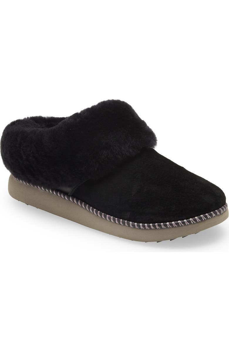 OluKai Ku'i Genuine Shearling Slipper, Main, color, Black/ Fog