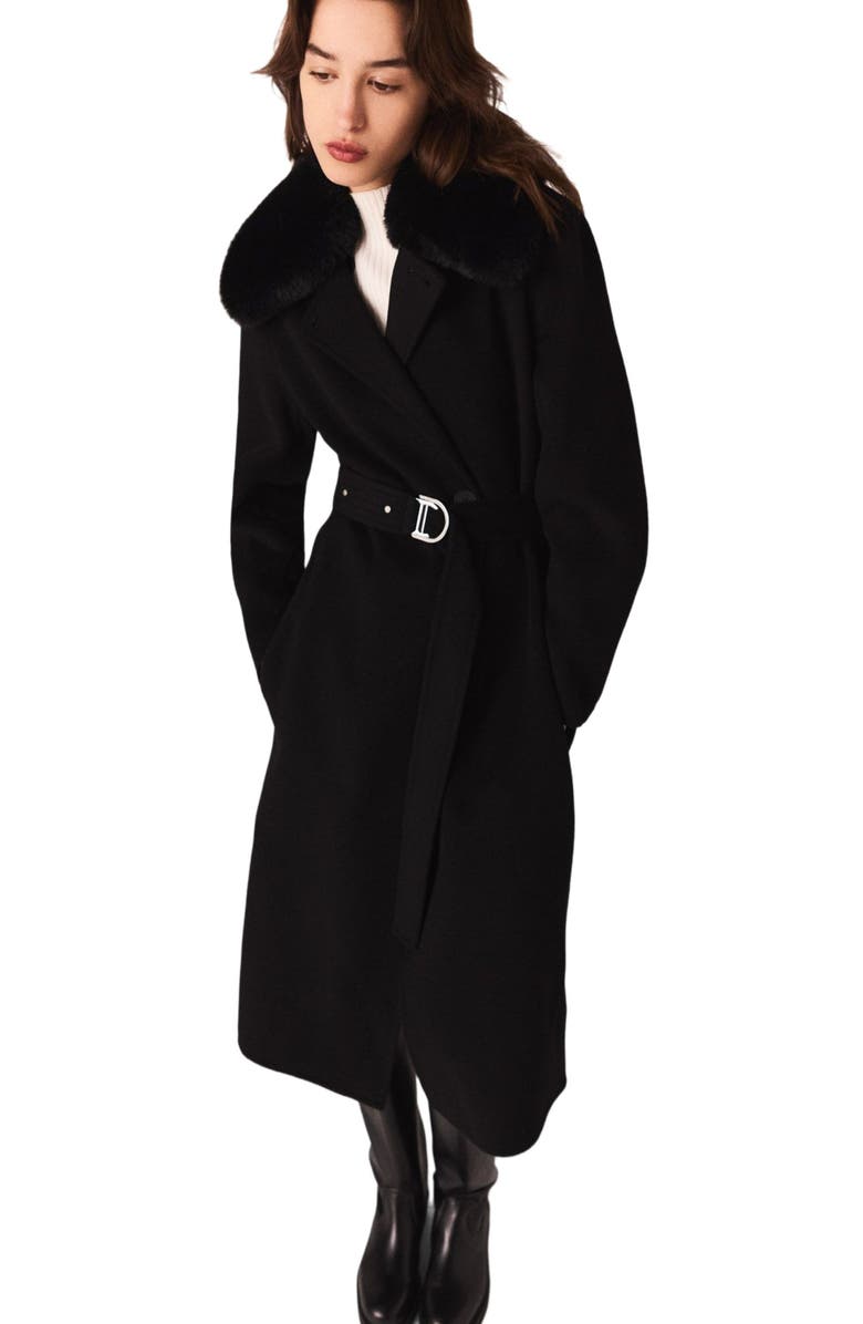 maje Double-faced coat with removable collar, Alternate, color, Black