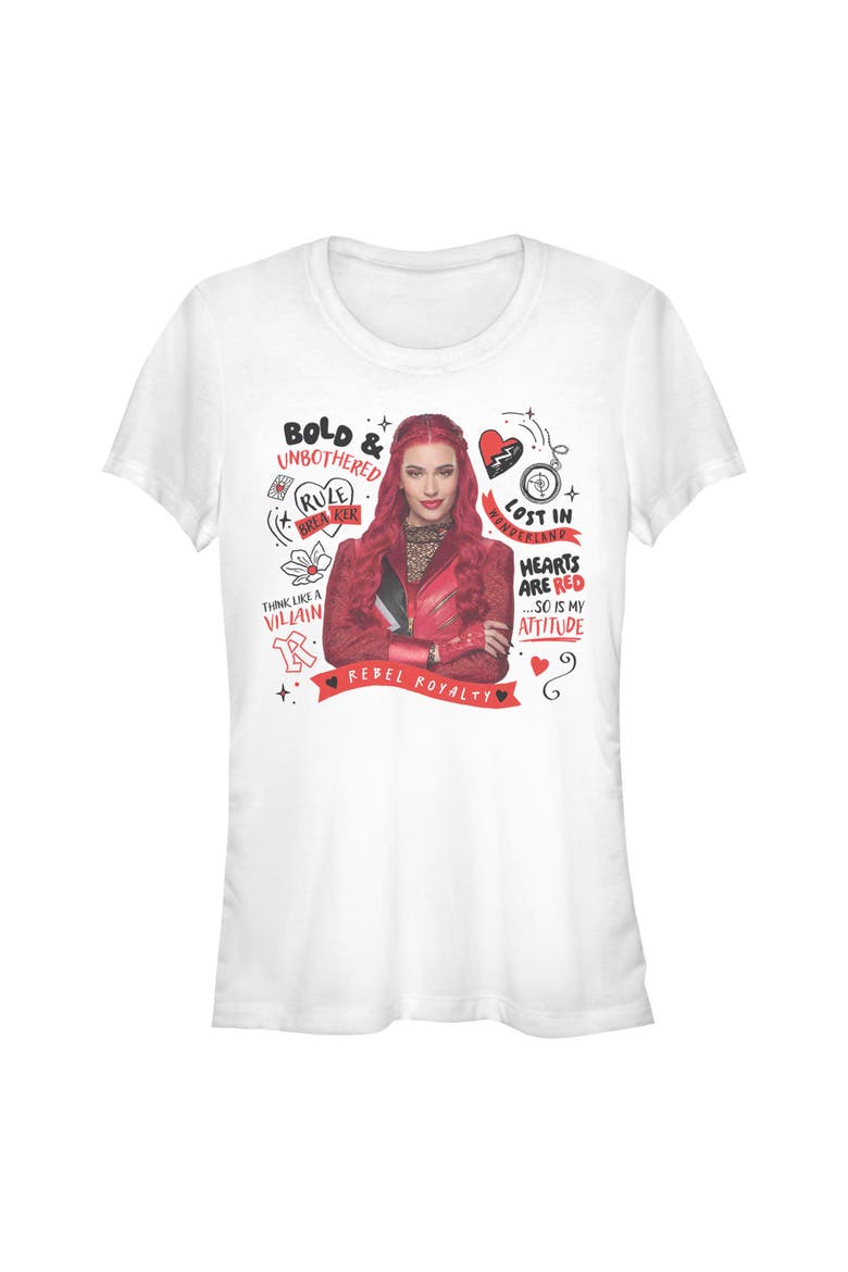 Junior's Descendants Wicked Wonderland Red Rebel Royalty  Graphic T-Shirt, Main, color, White