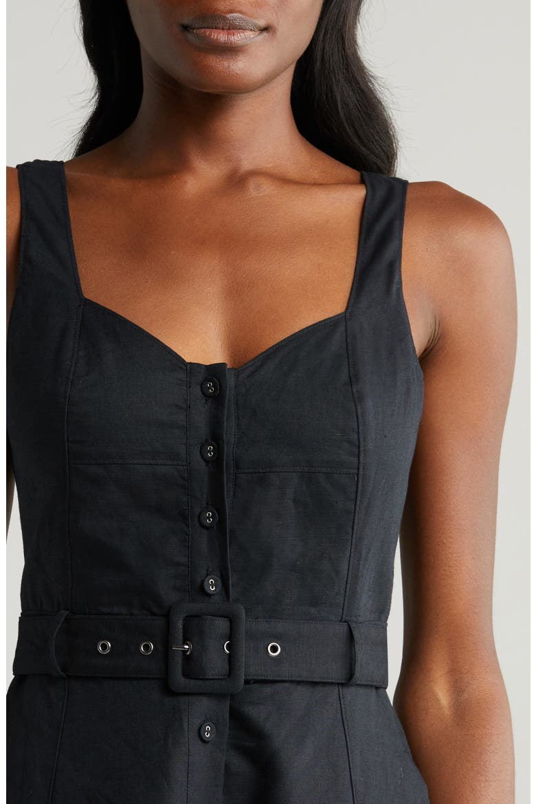 Arienne Belted Sleeveless Linen Blend Midi Dress, Alternate, color, BLACK
